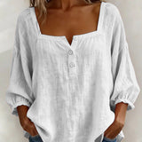Solid Button-Neck Relaxed Blouse