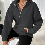 Violetta™ | Soft Fleece Kangaroo-Pocket Half-Zip Sweatshirt