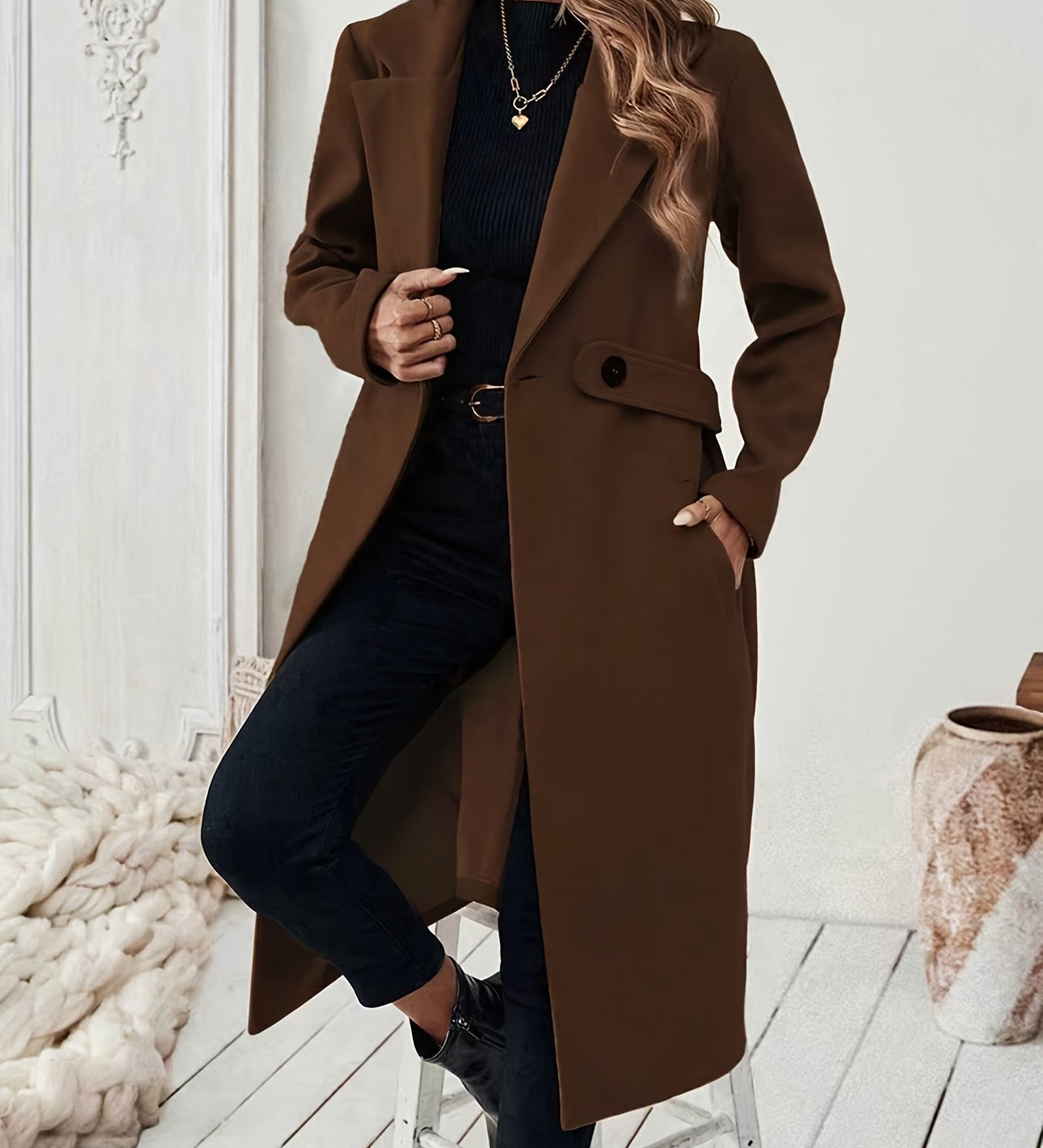 Mery™ | Notched-Lapel Button-Tab Tailored Coat