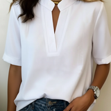 Split-Neck Elegant Chiffon Short-Sleeve Blouse