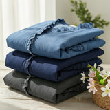 Chic Feminine Ruffle-Trim Denim Blouse