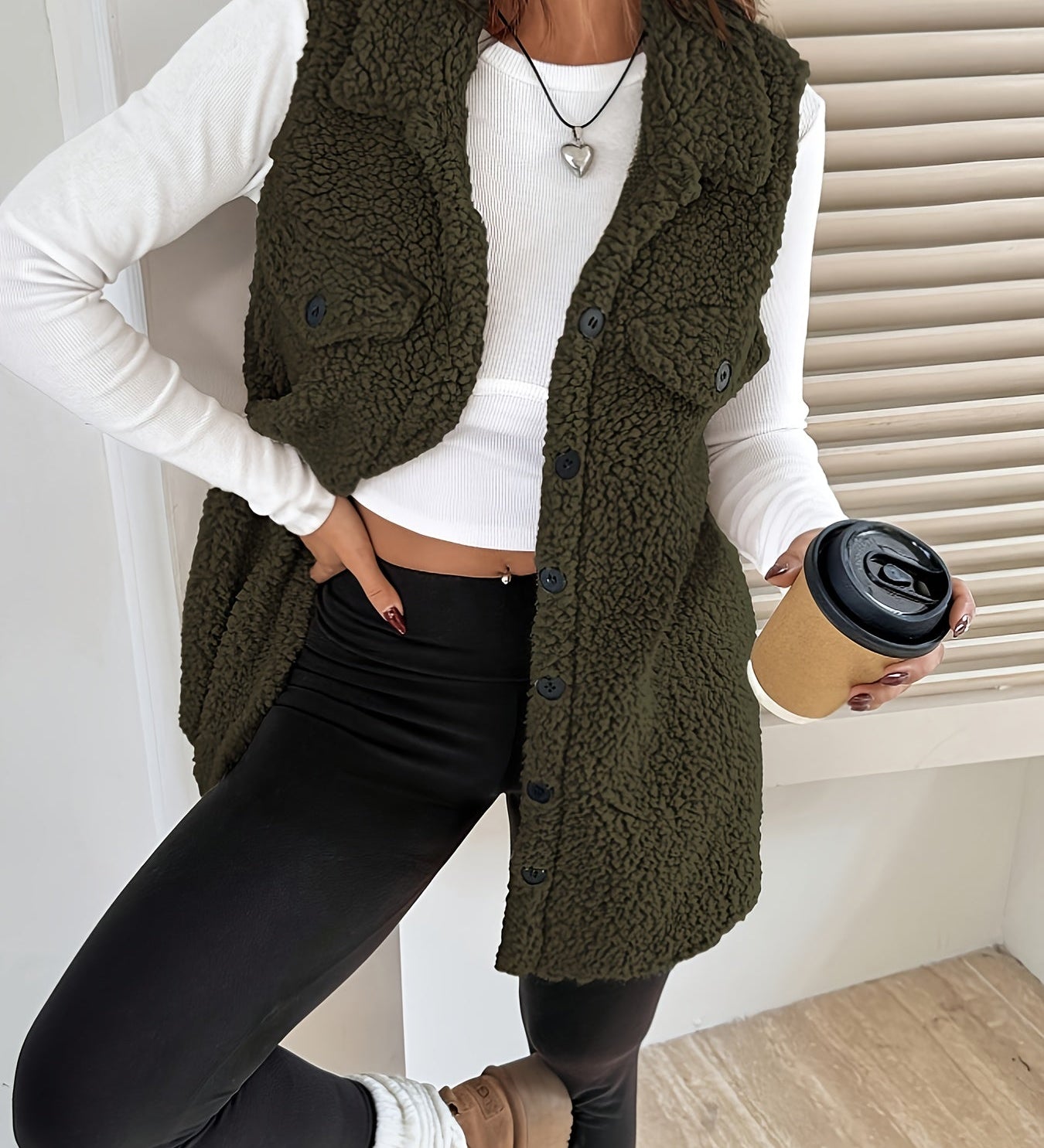 Ava™ | Sherpa Button-Front Longline Blazer