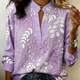 Blouse with Floral Print and Stand-Up Collar
