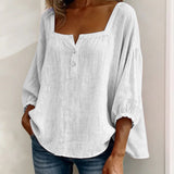 Solid Button-Neck Relaxed Blouse