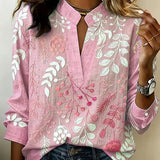 Blouse with Floral Print and Stand-Up Collar