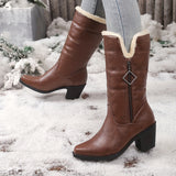 Beryl™ | Faux-fur cuff side-zip heeled knee-high boots
