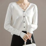 Solène™ | Button-Front Ribbed-Cuff V-Neck Cardigan Sweater