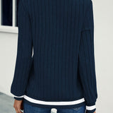 Yara™ | Ribbed Knit Contrast-Trim V-Neck Sweater