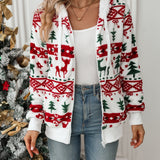 noelle™ | Festive Reindeer-Print Hooded Zip-Up Hoodie
