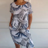 Breathable Tropical Print Side-Pocket Shift Dress