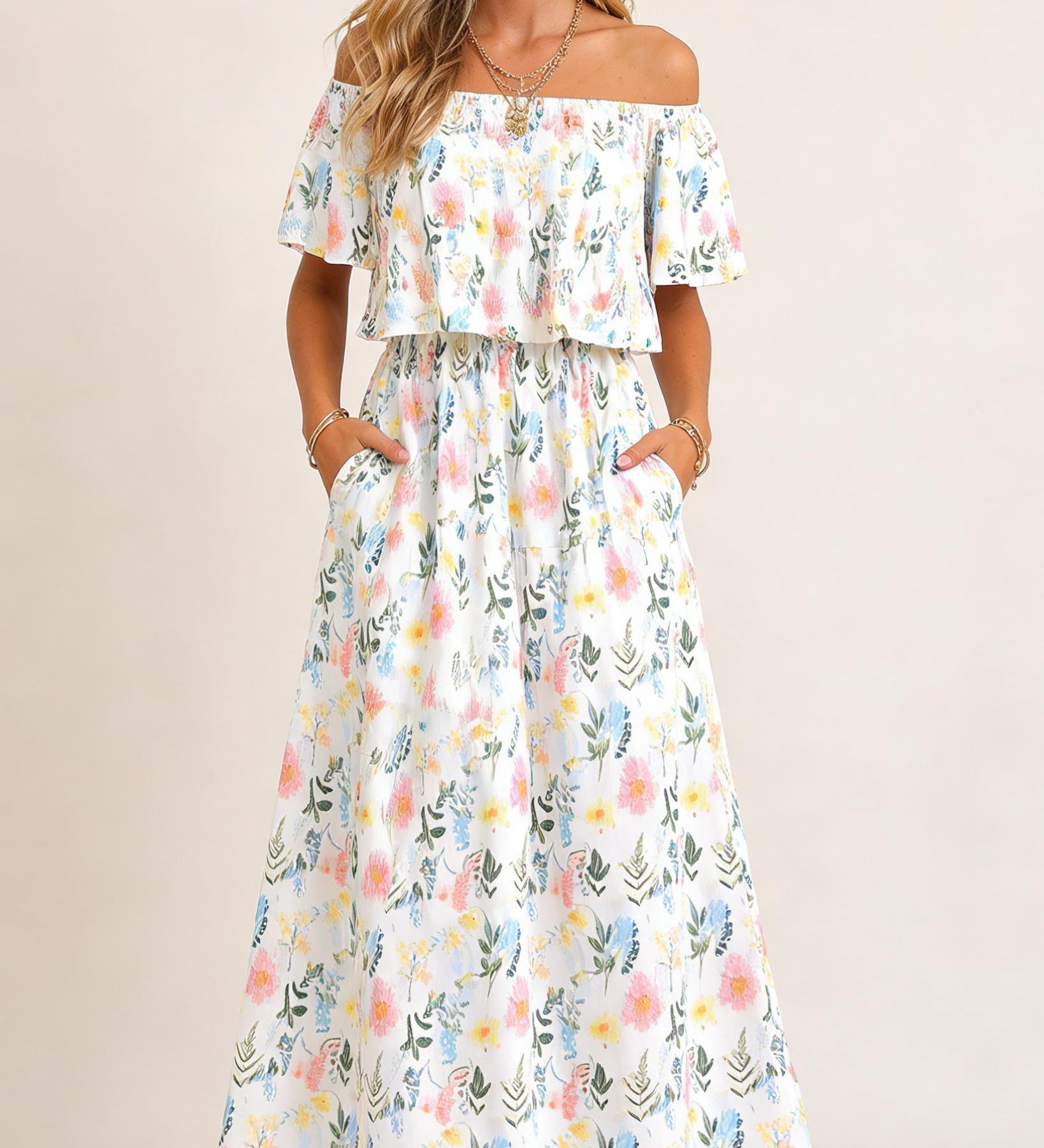 Women's Summer Floral Off-the-Shoulder Maxi Dress