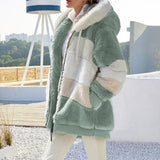 Daria™ | Colorblock Stripe Fuzzy Hooded Zip-Up Jacket