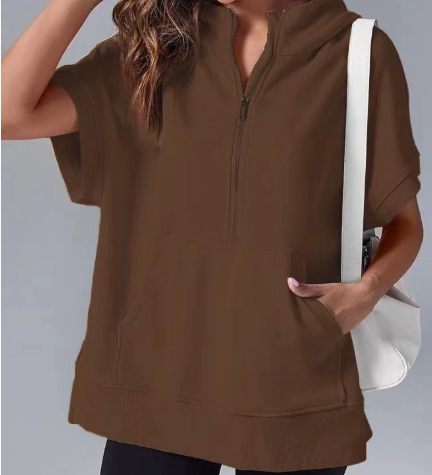 Short-Sleeve Quarter-Zip Hooded Pullover