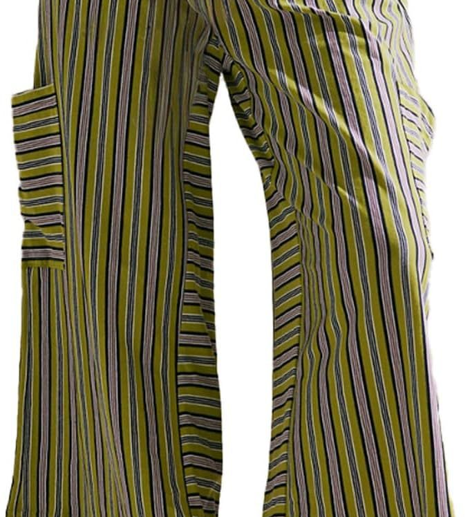 Button-Detail Striped Summer Casual Straight Pants