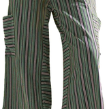 Button-Detail Striped Summer Casual Straight Pants