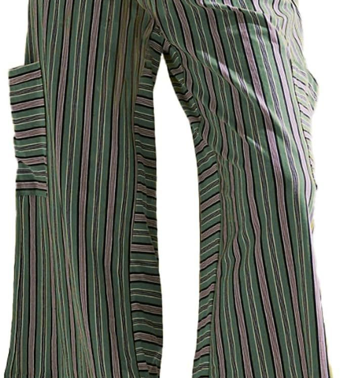 Button-Detail Striped Summer Casual Straight Pants