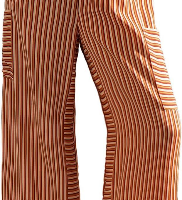 Button-Detail Striped Summer Casual Straight Pants