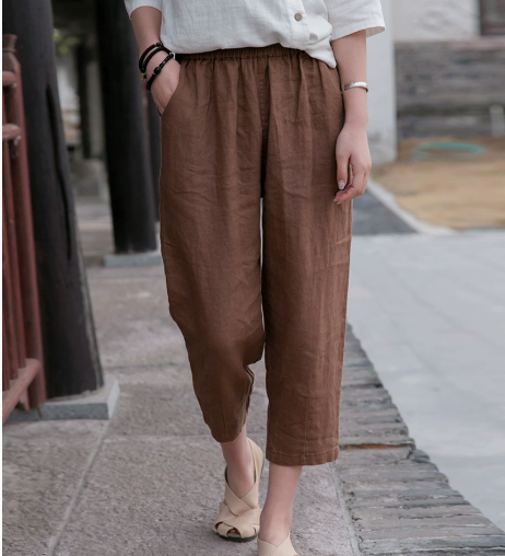 Casual Solid Linen Lantern Pants