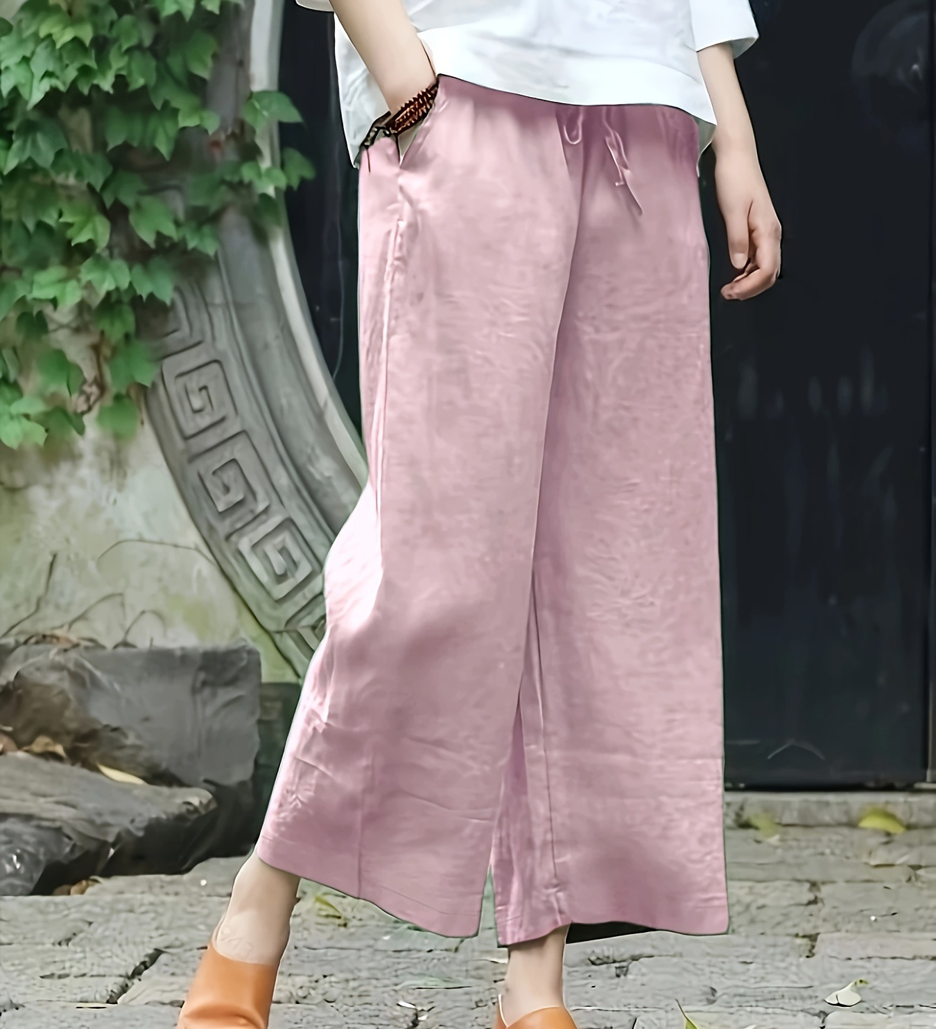 Casual Solid Wide-Leg Pants