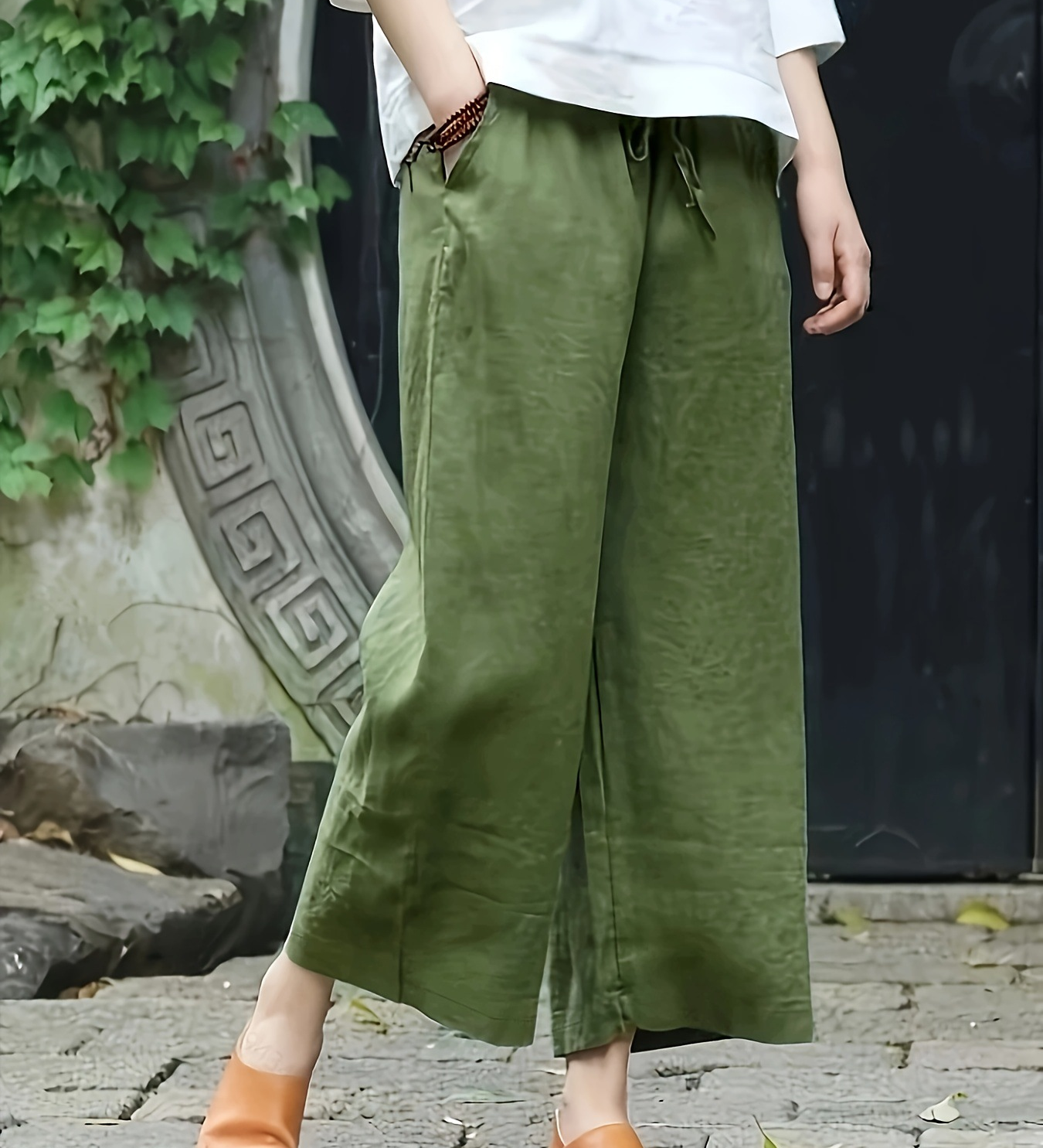 Casual Solid Wide-Leg Pants