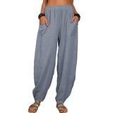 Boho Pants Solid Balloon-Leg Linen Trousers