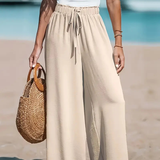 Casual High-Waist Drawstring Wide-Leg Beach Pants