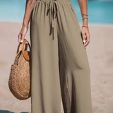 Casual High-Waist Drawstring Wide-Leg Beach Pants