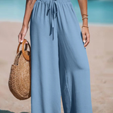 Casual High-Waist Drawstring Wide-Leg Beach Pants