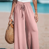 Casual High-Waist Drawstring Wide-Leg Beach Pants