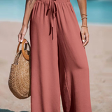 Casual High-Waist Drawstring Wide-Leg Beach Pants