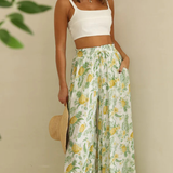 Boho Floral Print High-Waist Wide-Leg Pants