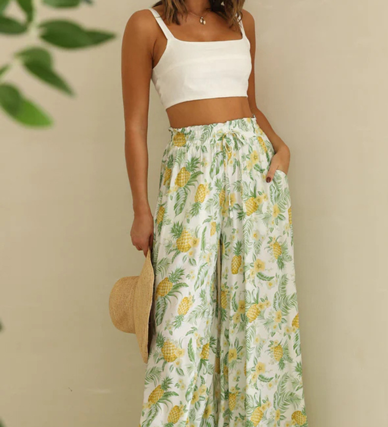 Boho Floral Print High-Waist Wide-Leg Pants