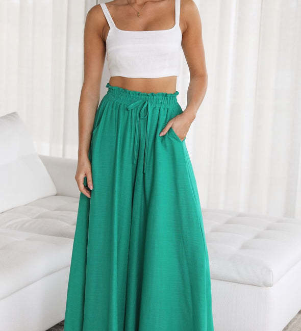 Boho Floral Print High-Waist Wide-Leg Pants