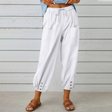 Comfortable Button Hem Cropped Pants