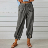 Comfortable Button Hem Cropped Pants