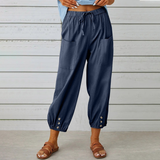 Comfortable Button Hem Cropped Pants