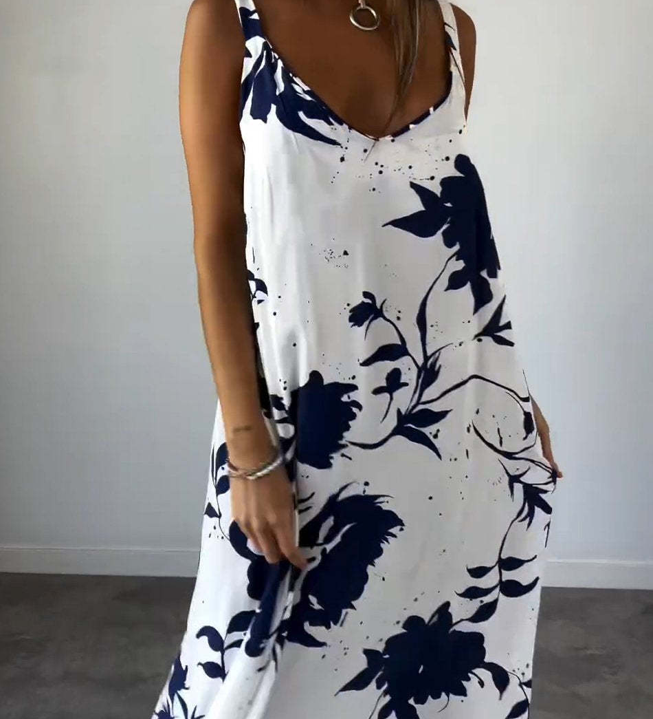 Elegant Floral Print Loose Maxi Dress