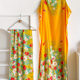 Elegant Floral Print Silk Kaftan Dress