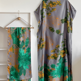Elegant Floral Print Silk Kaftan Dress