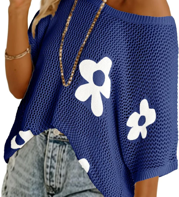 Artistic Floral Mesh Knit Batwing Shirt