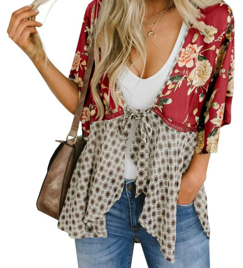 Artistic Floral Tie-Front Kimono