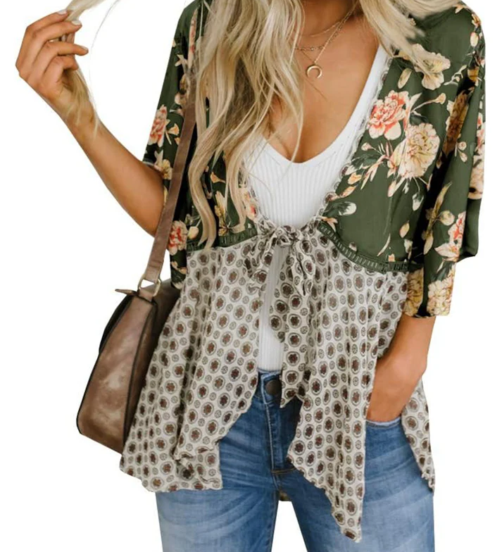 Artistic Floral Tie-Front Kimono
