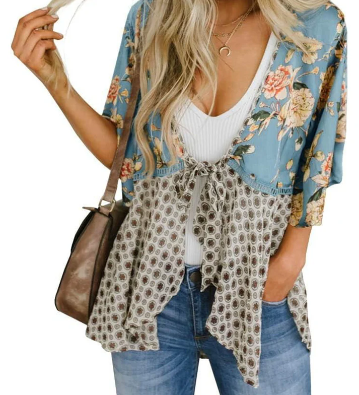 Artistic Floral Tie-Front Kimono
