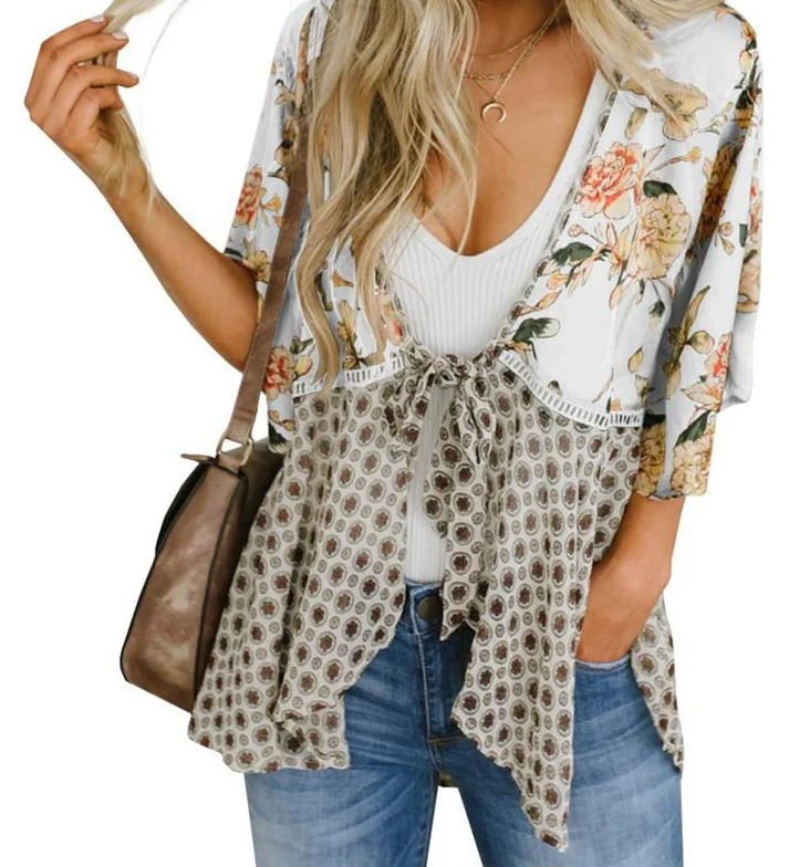 Artistic Floral Tie-Front Kimono