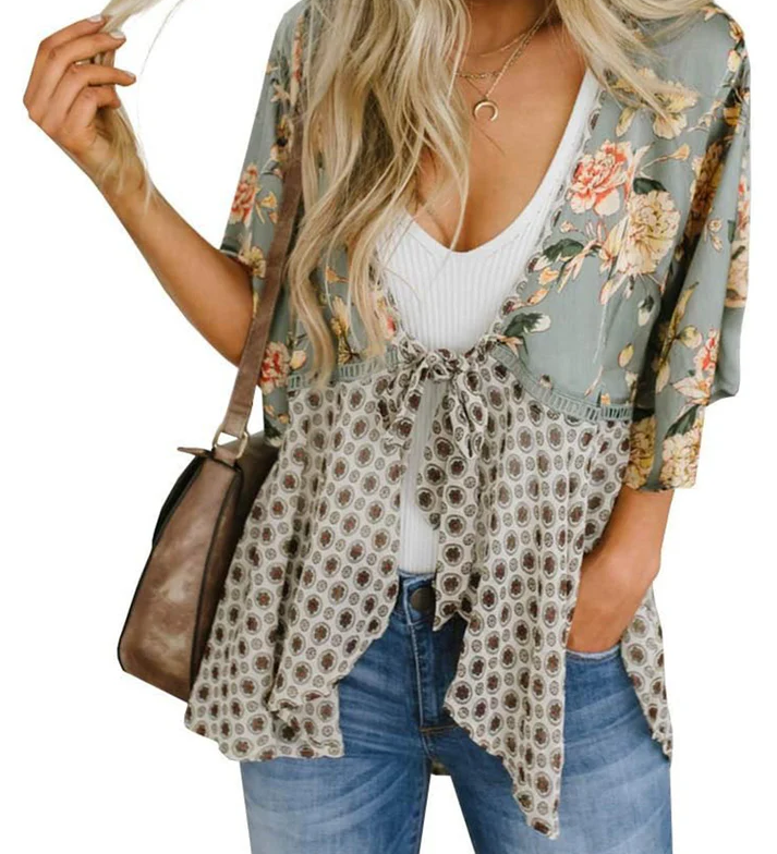 Artistic Floral Tie-Front Kimono