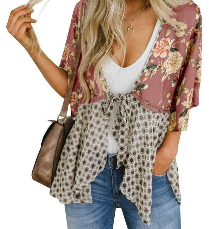 Artistic Floral Tie-Front Kimono