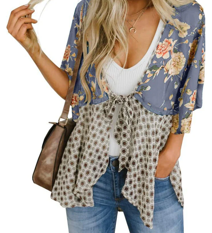 Artistic Floral Tie-Front Kimono