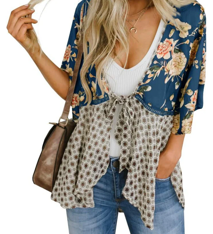 Artistic Floral Tie-Front Kimono