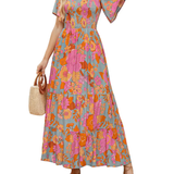Elegant Floral Print V-Neck Maxi Dress