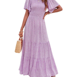 Elegant Floral Print V-Neck Maxi Dress